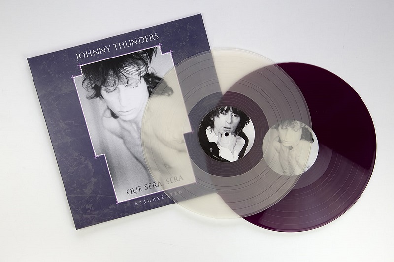 Johnny Thunders "Que Sera Sera (Resurrected)" purple coloured and yellow transparent vinyl. Manufactured by Key Production.