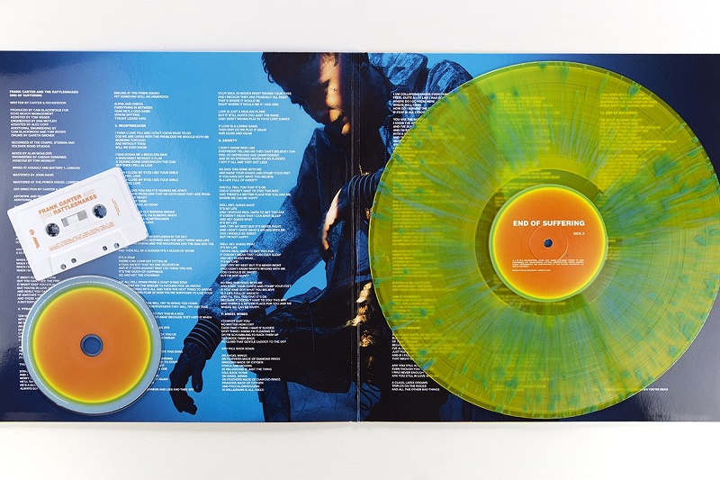 Frank Carter & The Rattlesnakes "End of Suffering" Splatter yellow coloured Vinyl, Cassette and CD. Manufactured by Key Production